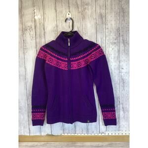 Neve Design Women’s XS Merino Wool Zip Cardigan Fair Isle Purple Pink